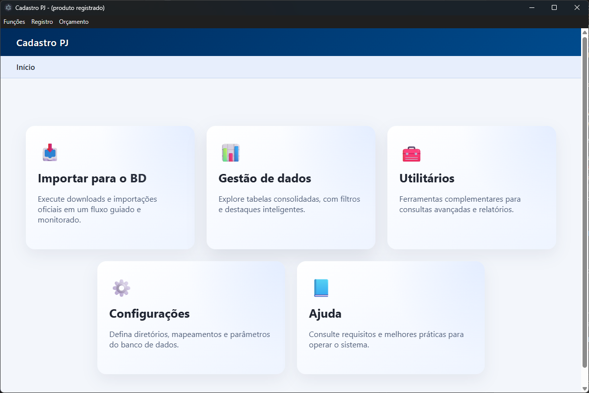 Tela principal do Cadastro PJ