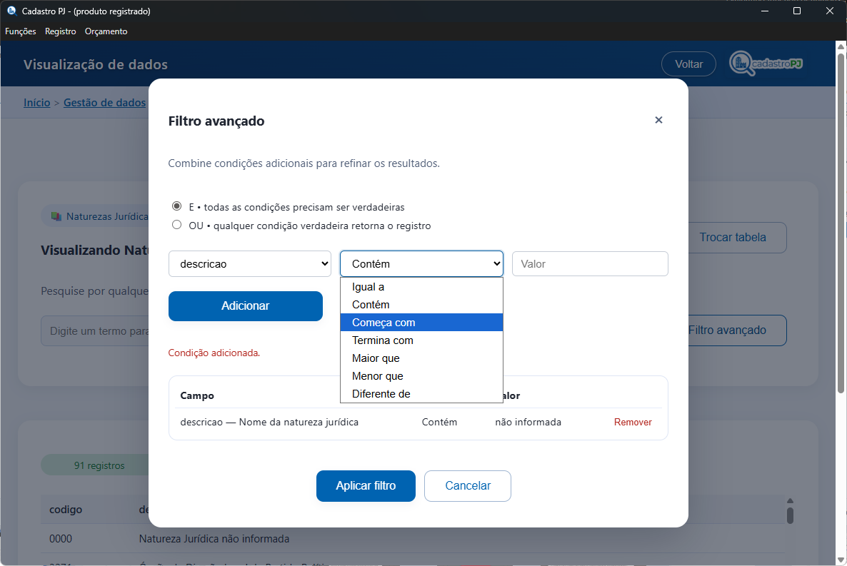 Tela 4 - Filtros avançados