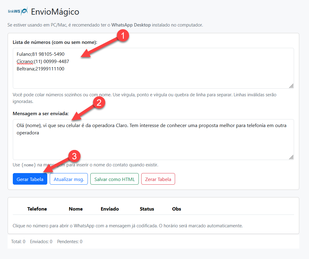 Tela inicial EnvioMágico